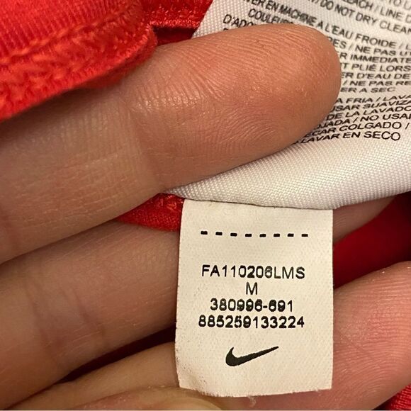 Nike Therma fleece lined Red Long Sleeve mock neck Shirt Running thumb holes M - Picture 9 of 11